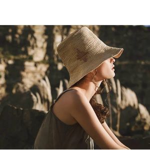 Anthropologie Beige Woven Straw Bucket Hat